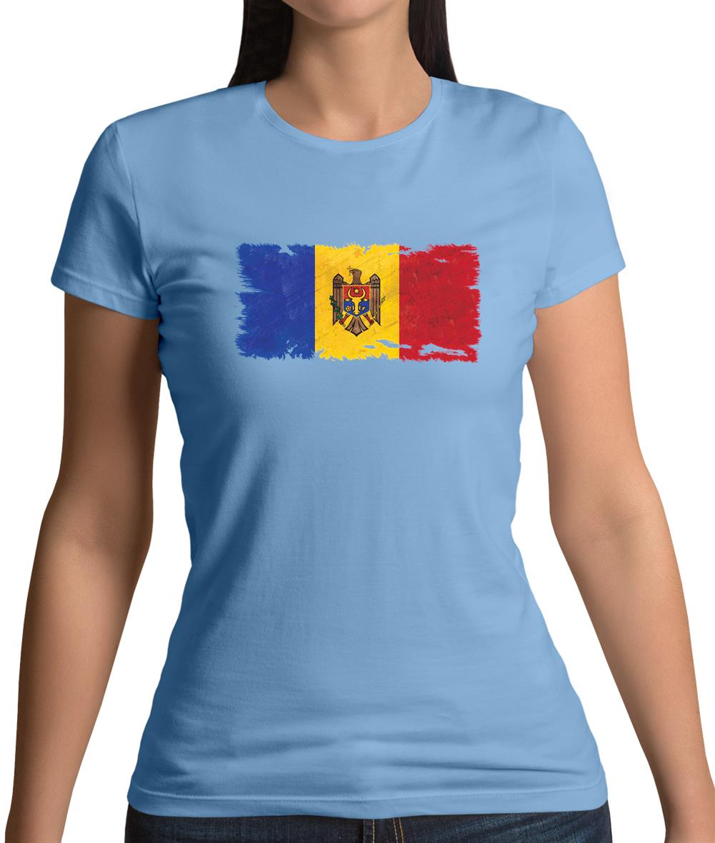 Moldova Grunge Style Flag Womens T-Shirt