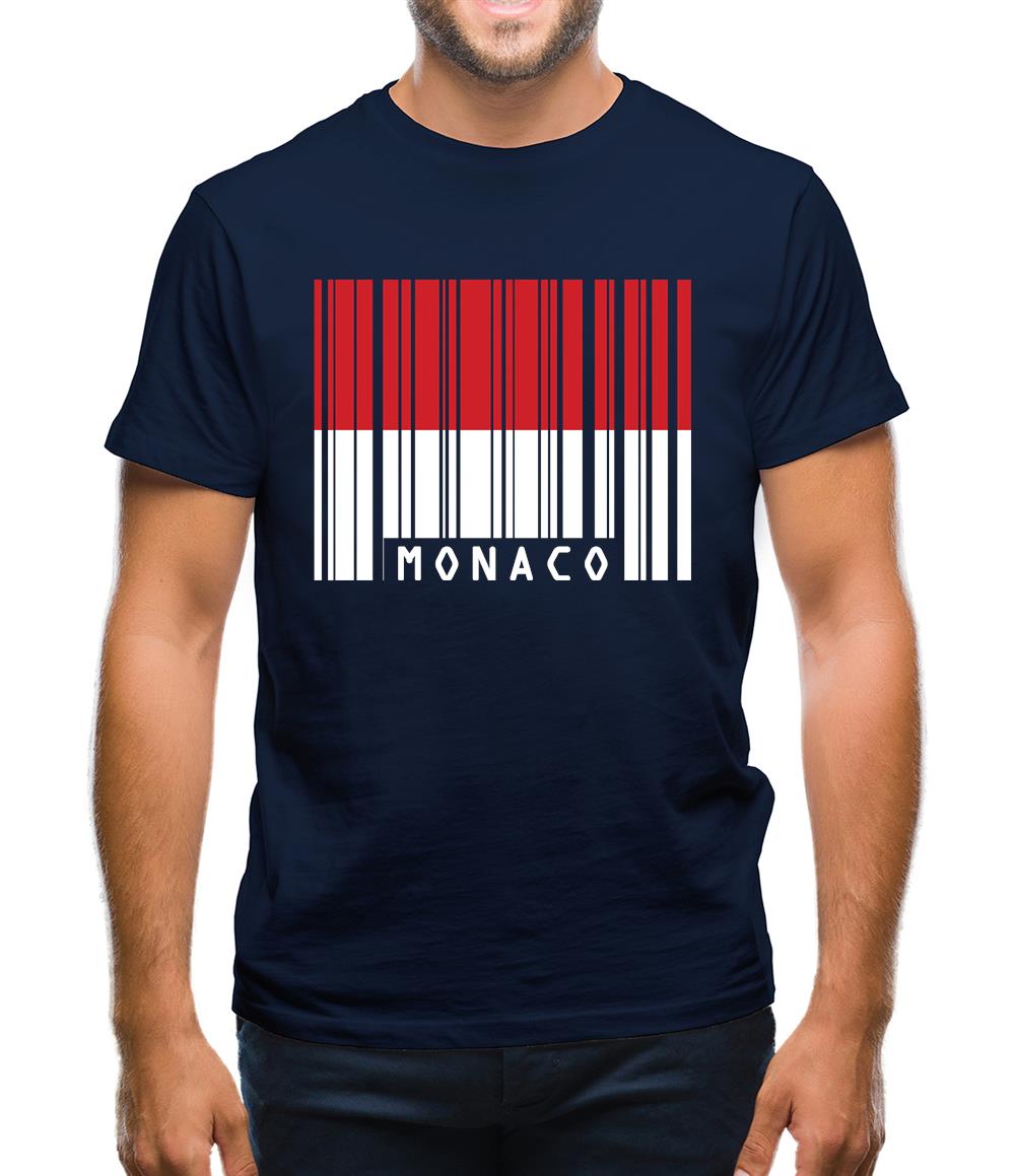 Monaco Barcode Style Flag Mens T-Shirt