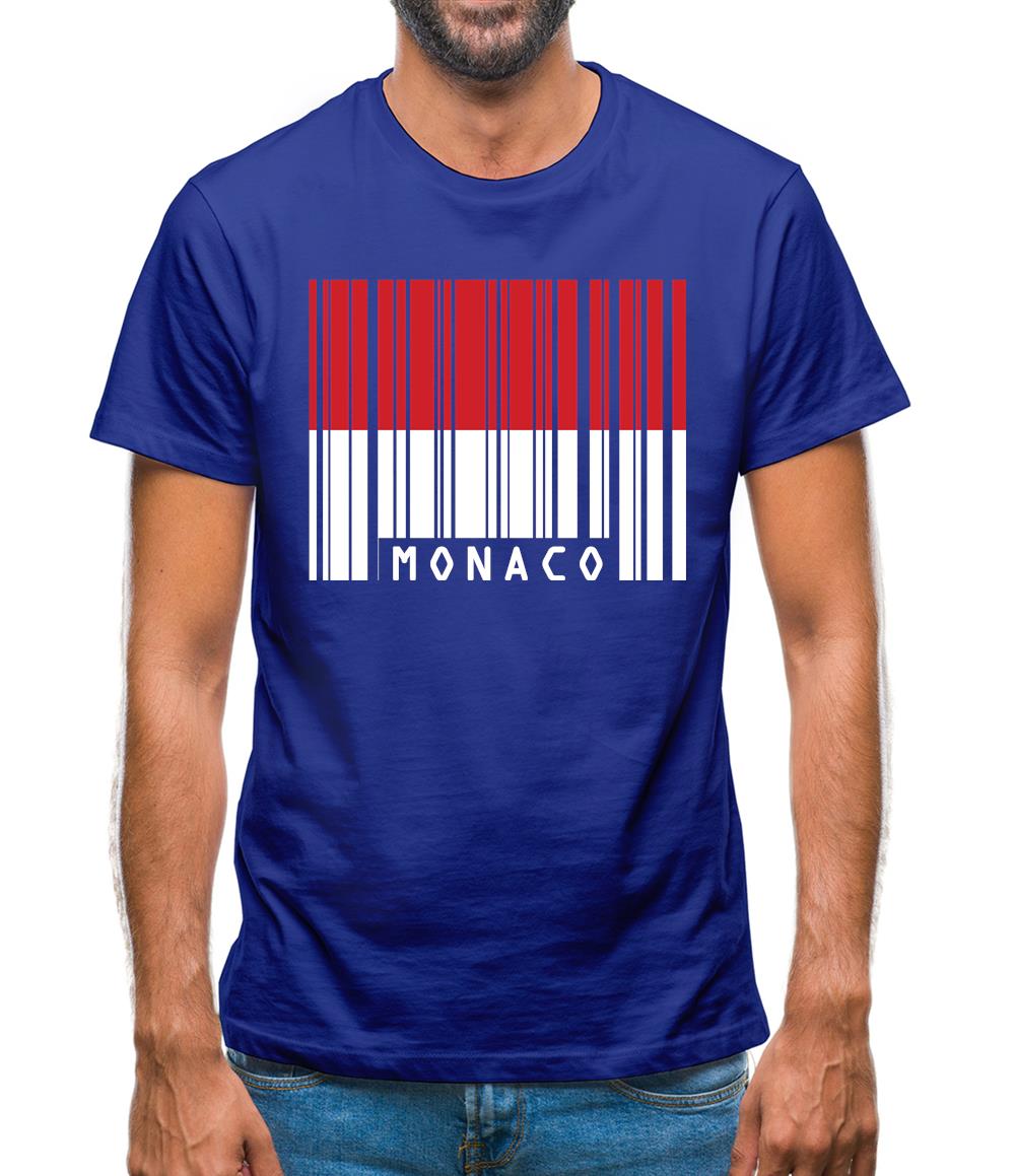 Monaco Barcode Style Flag Mens T-Shirt
