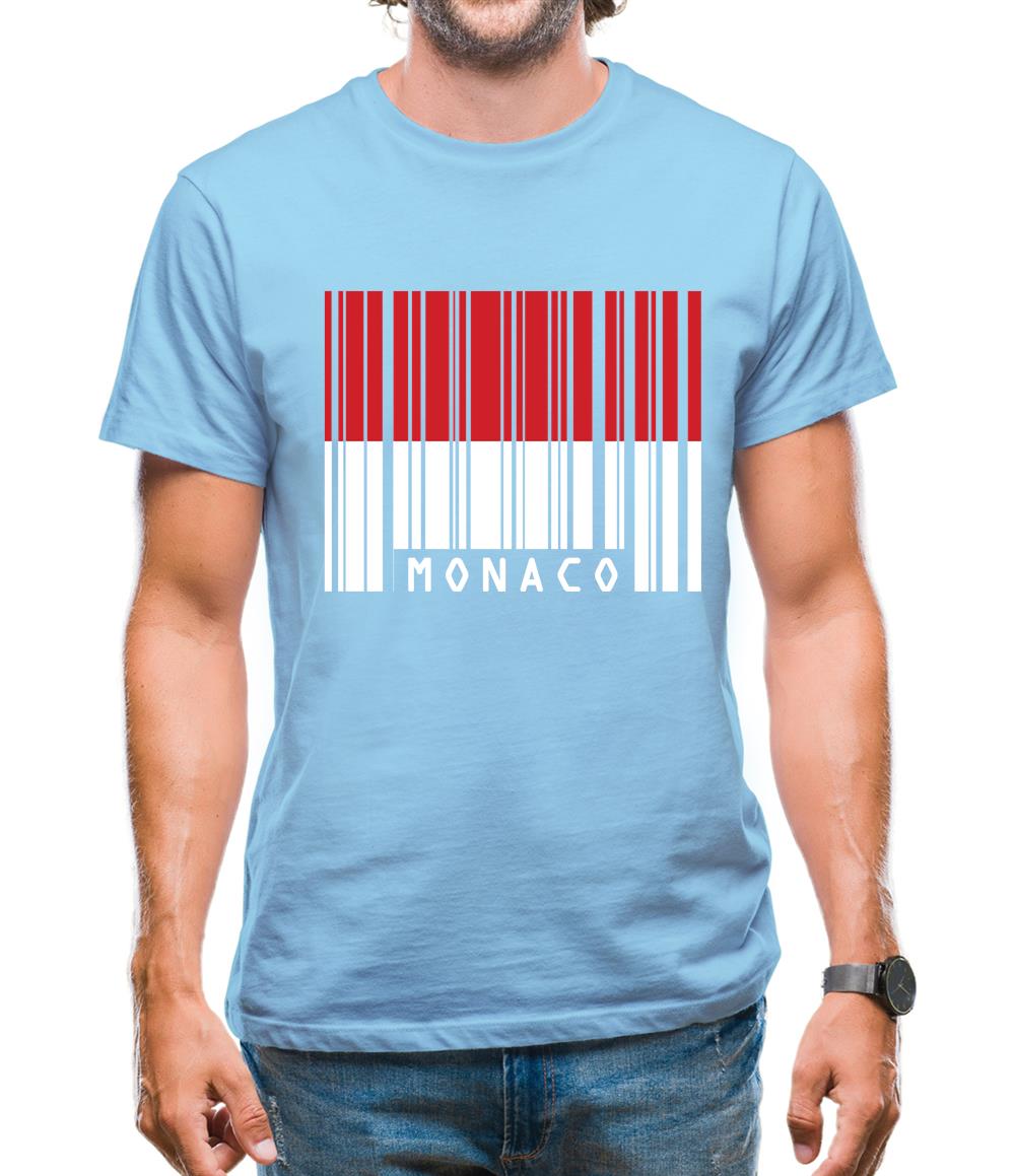 Monaco Barcode Style Flag Mens T-Shirt