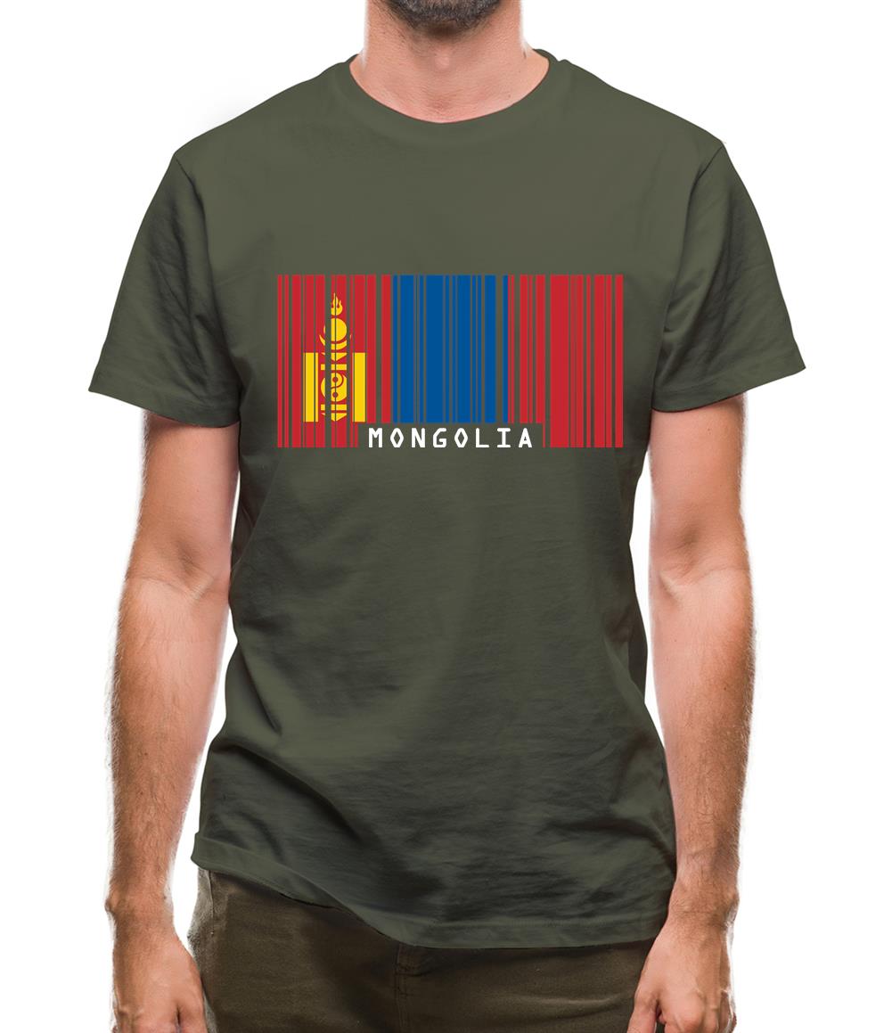 Mongolia Barcode Style Flag Mens T-Shirt