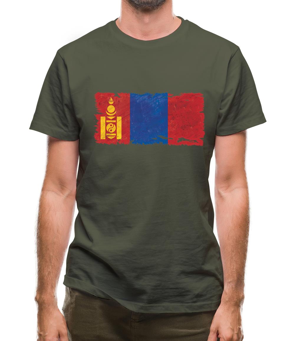 Mongolia Grunge Style Flag Mens T-Shirt
