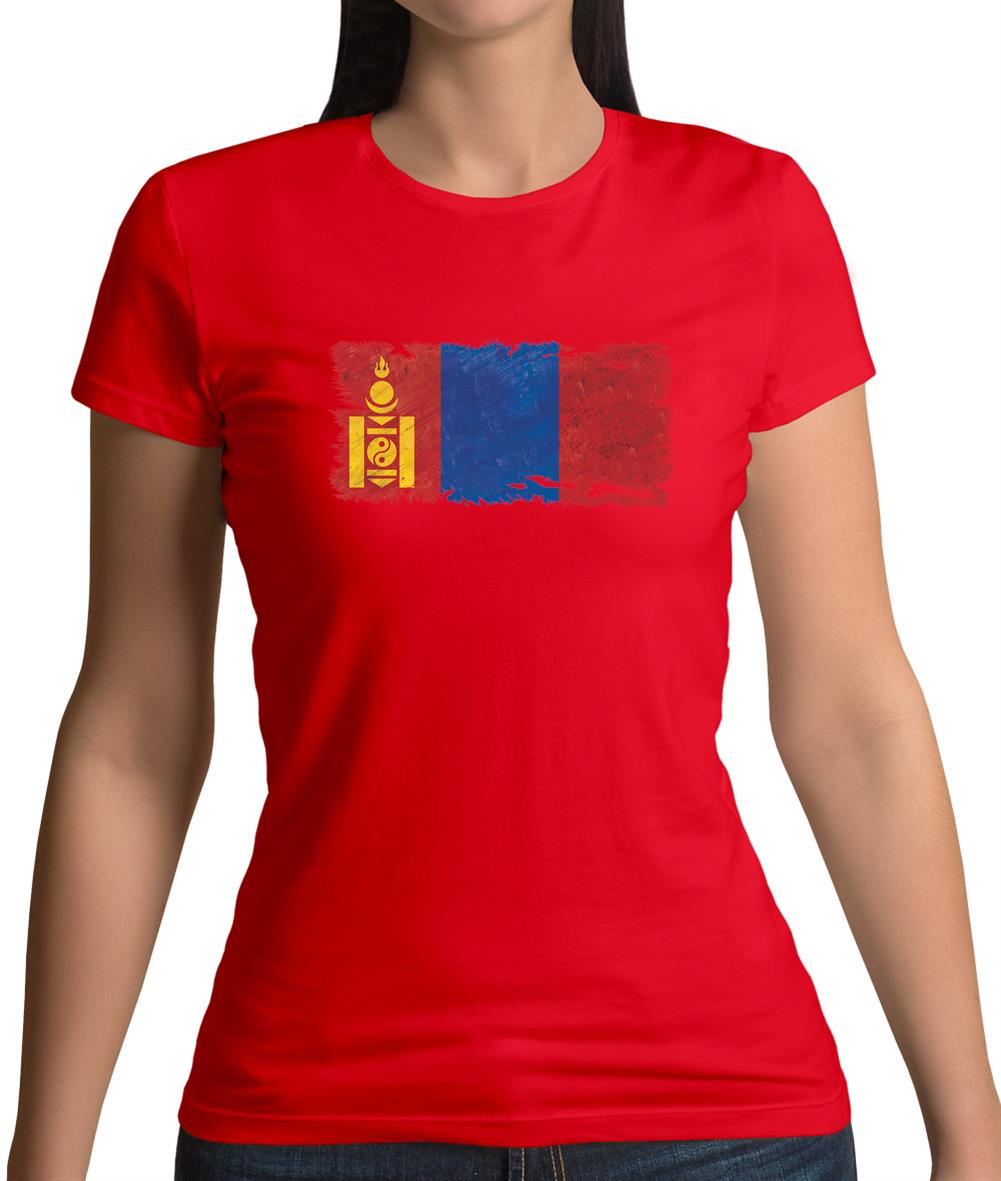 Mongolia Grunge Style Flag Womens T-Shirt