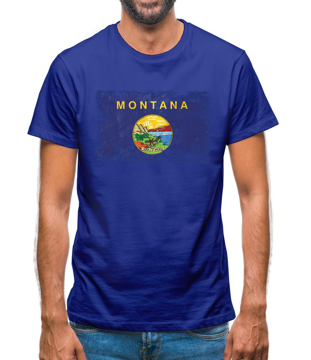 Montana Grunge Style Flag Mens T-Shirt