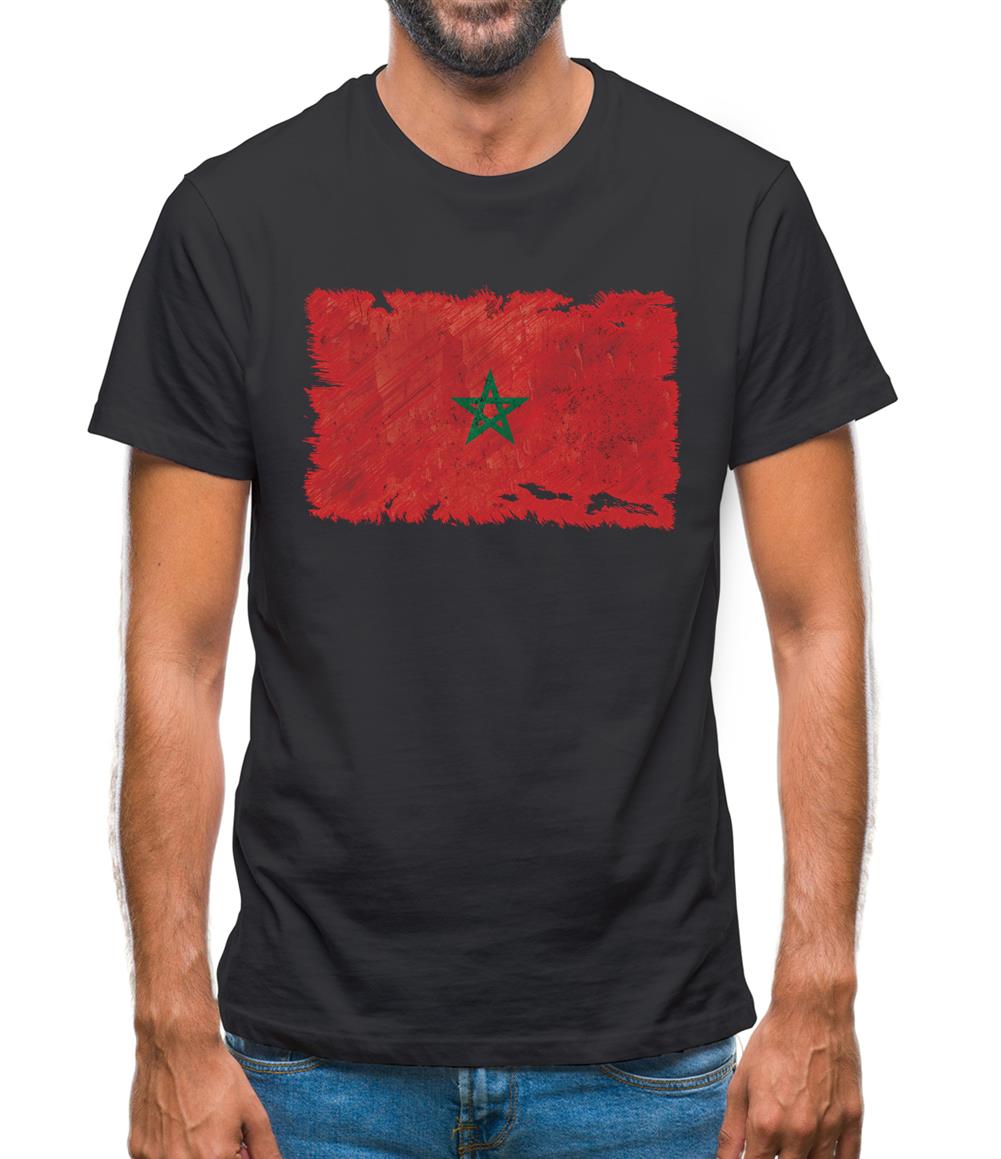 Morocco Grunge Style Flag Mens T-Shirt