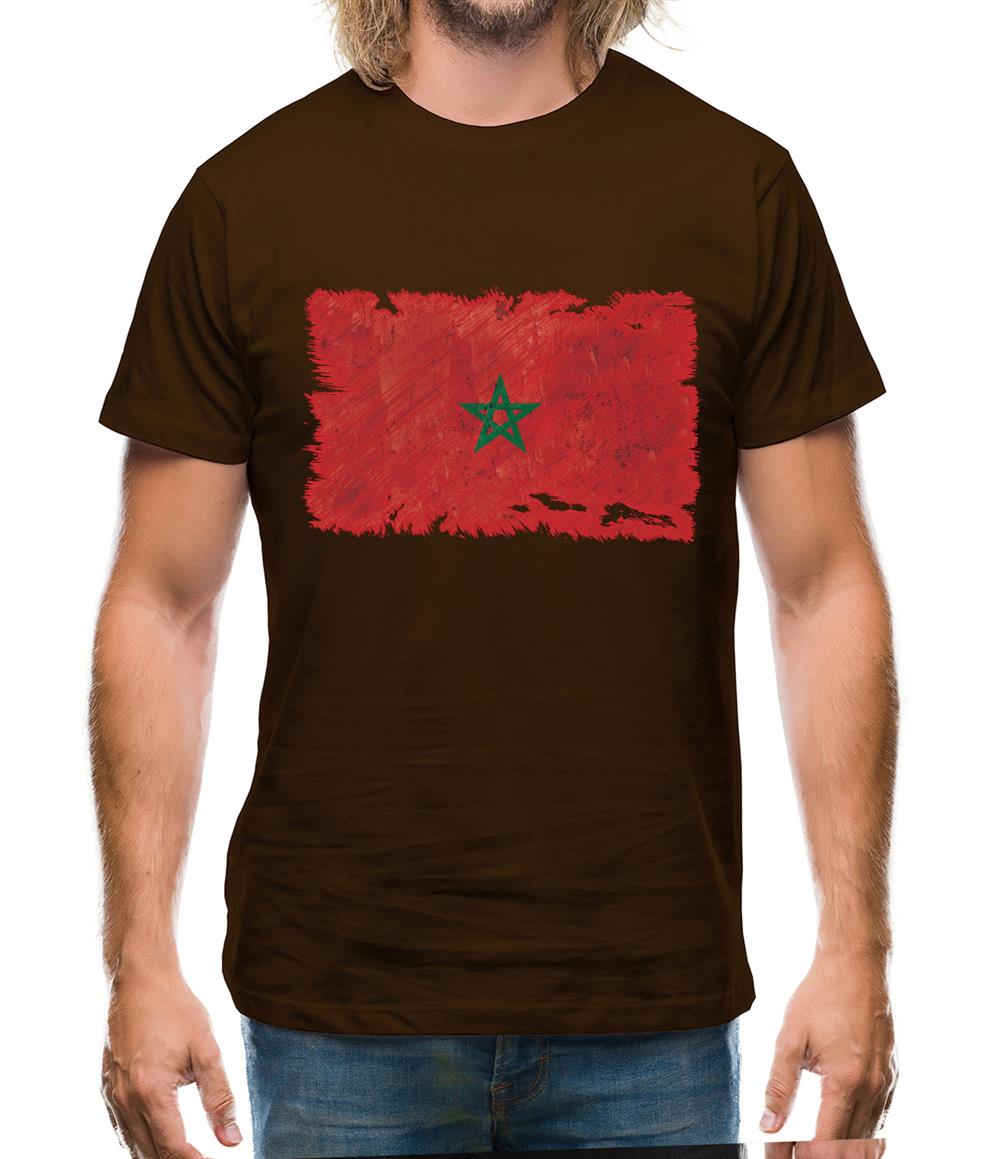 Morocco Grunge Style Flag Mens T-Shirt