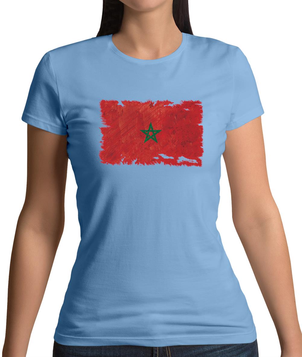 Morocco Grunge Style Flag Womens T-Shirt