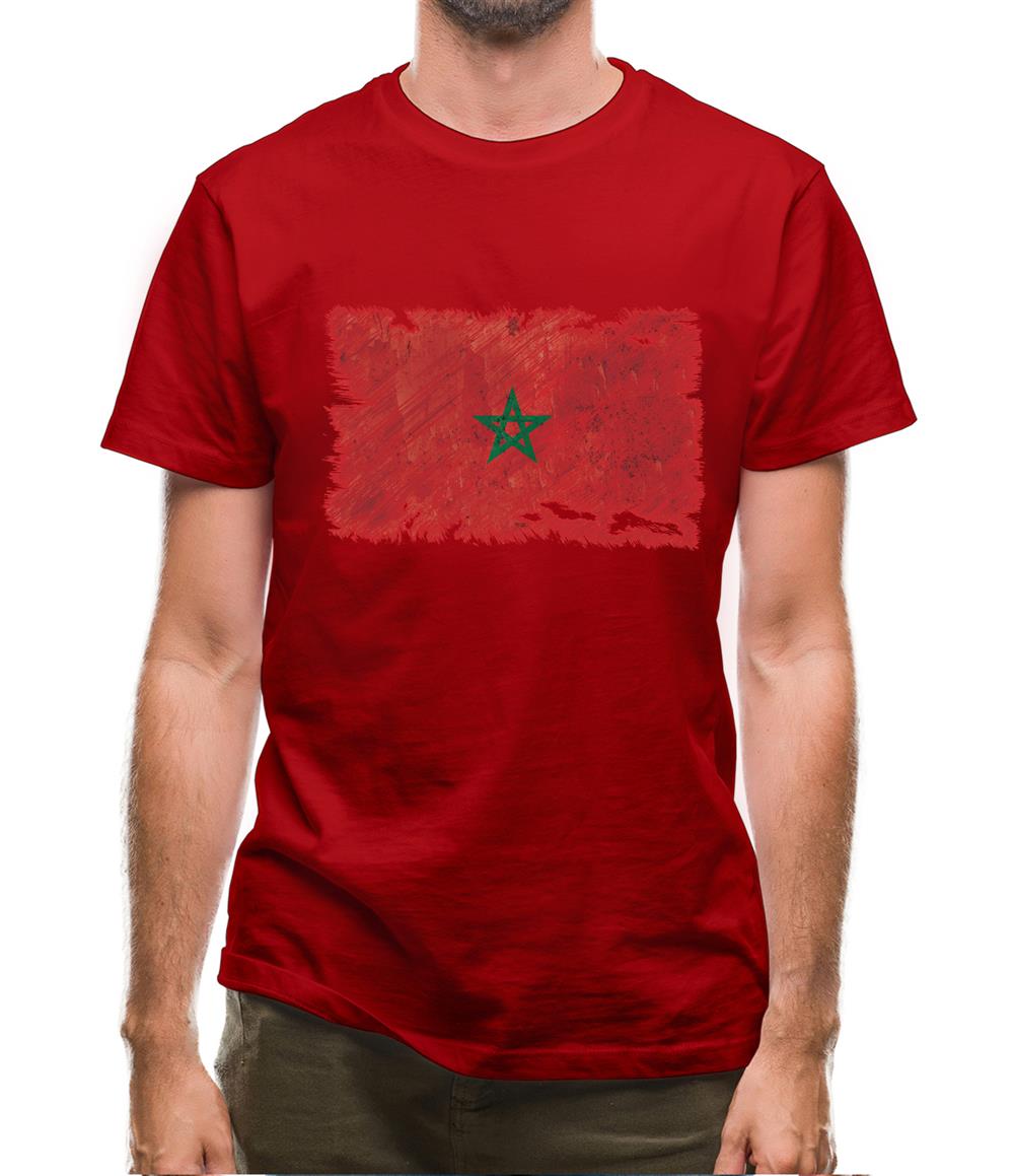 Morocco Grunge Style Flag Mens T-Shirt