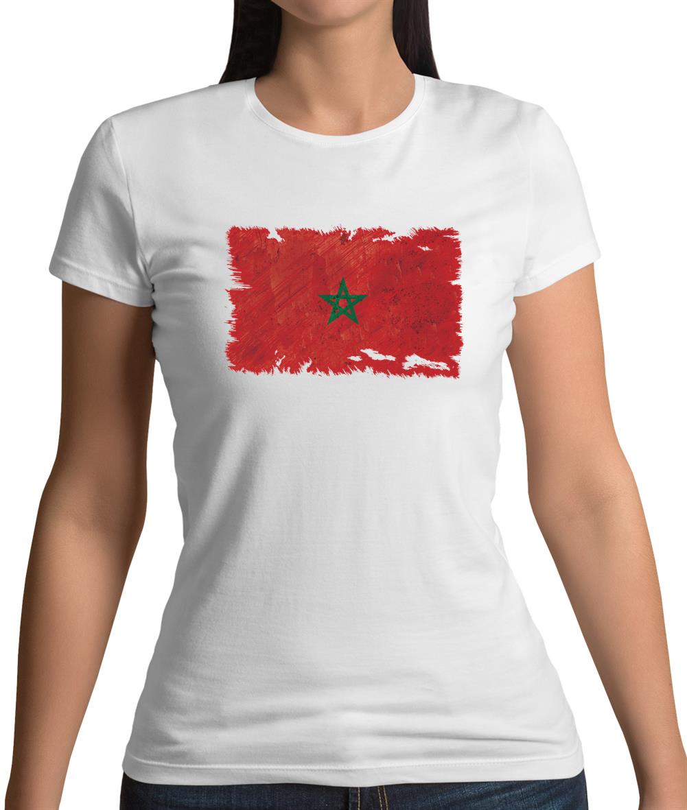 Morocco Grunge Style Flag Womens T-Shirt