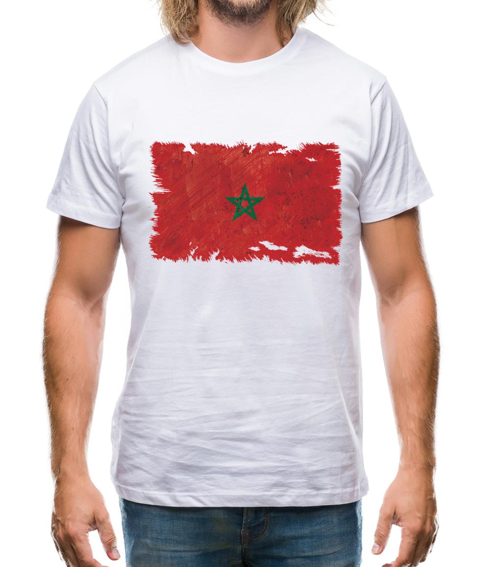 Morocco Grunge Style Flag Mens T-Shirt