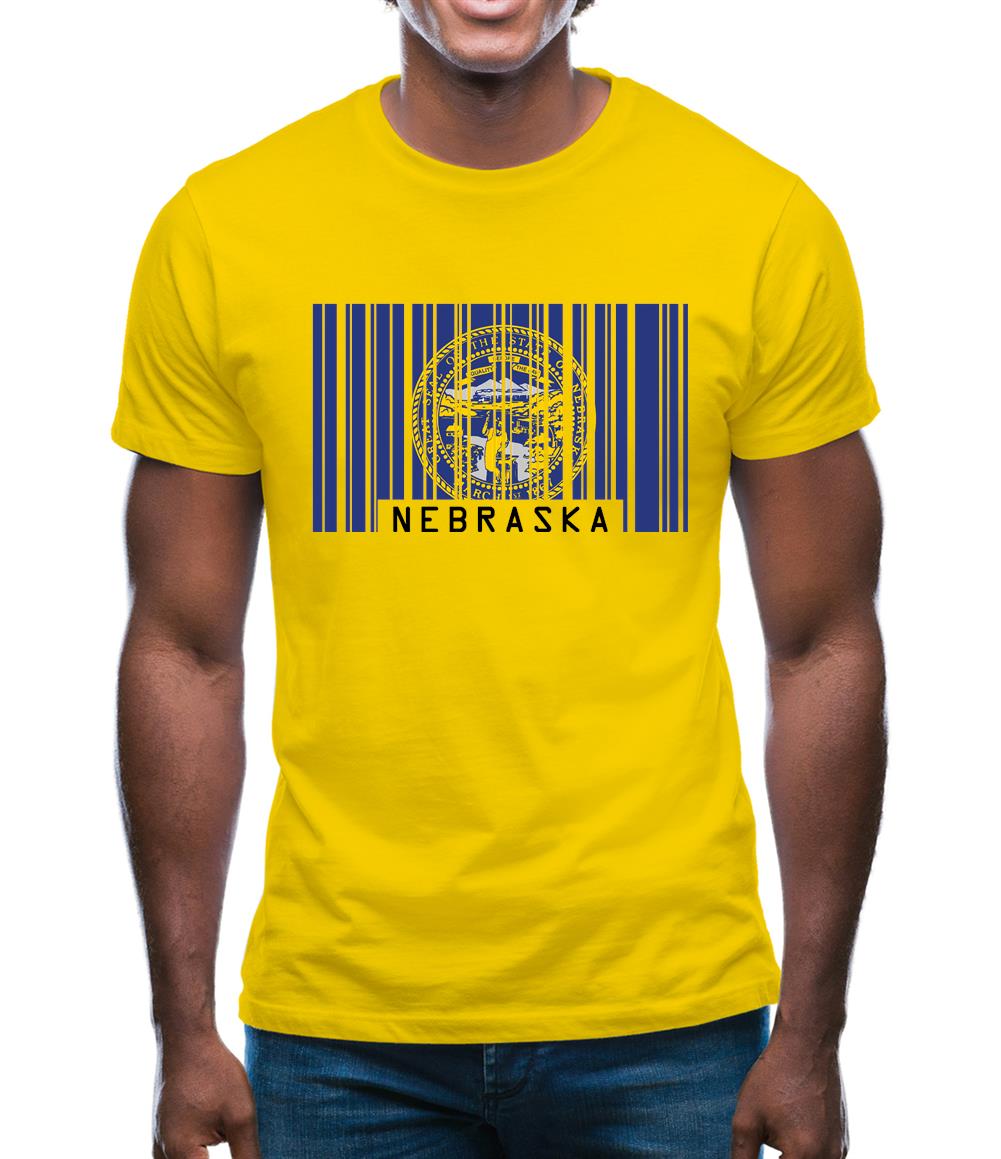Nebraska Barcode Style Flag Mens T-Shirt