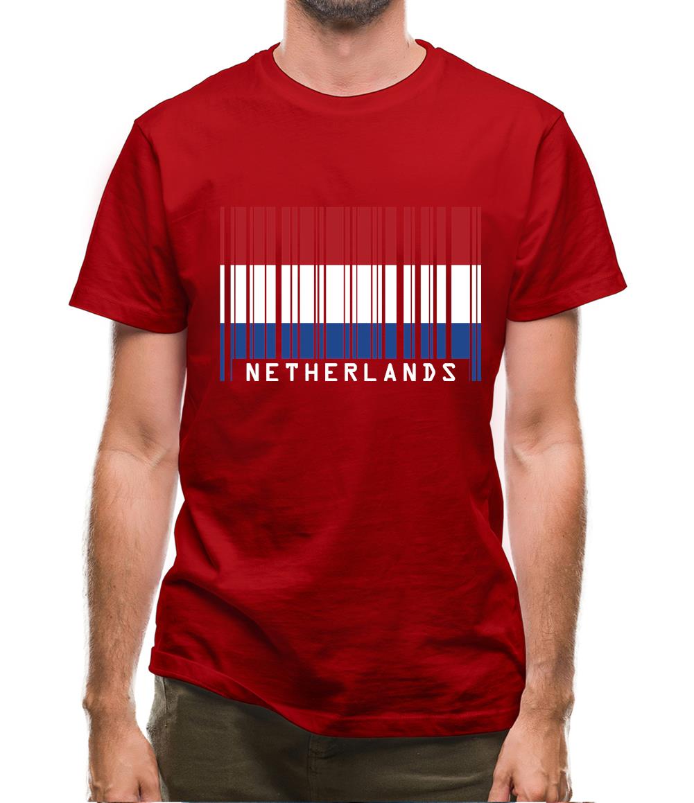 Netherlands Barcode Style Flag Mens T-Shirt