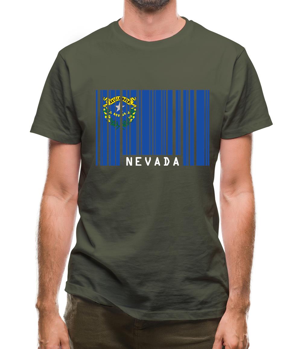 Nevada Barcode Style Flag Mens T-Shirt