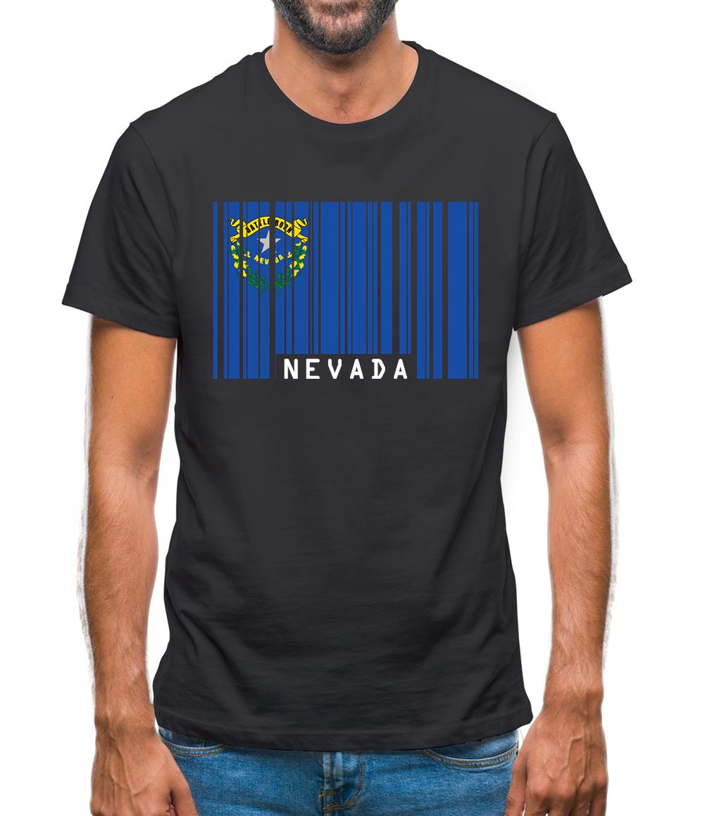 Nevada Barcode Style Flag Mens T-Shirt