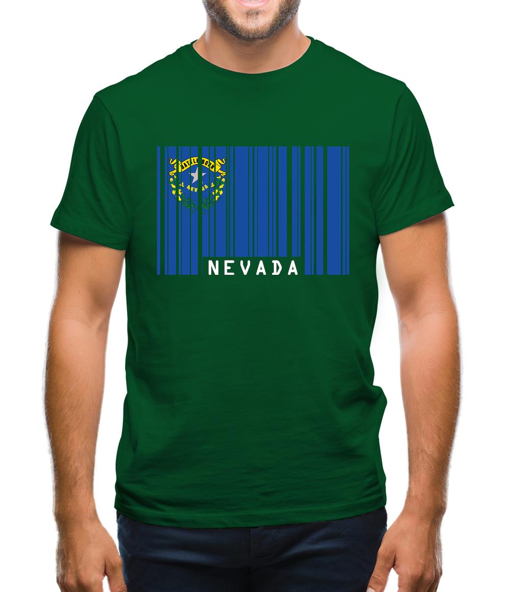 Nevada Barcode Style Flag Mens T-Shirt