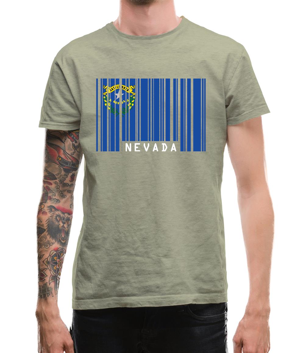 Nevada Barcode Style Flag Mens T-Shirt