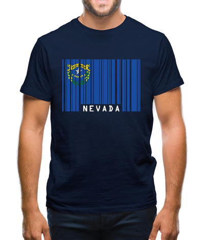 Nevada Barcode Style Flag Mens T-Shirt