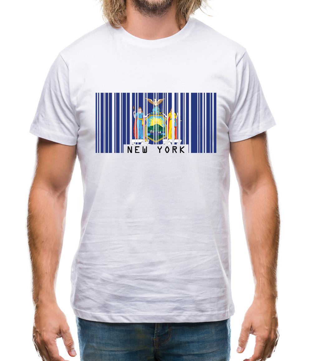 New York  Barcode Style Flag Mens T-Shirt