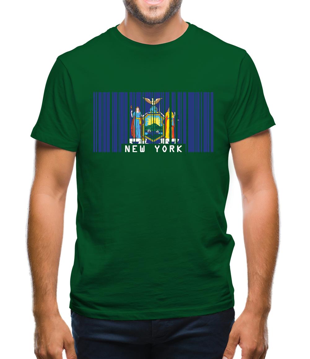 New York  Barcode Style Flag Mens T-Shirt