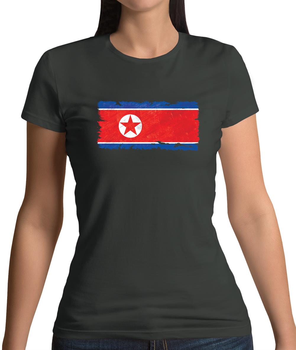 North Korea Grunge Style Flag Womens T-Shirt