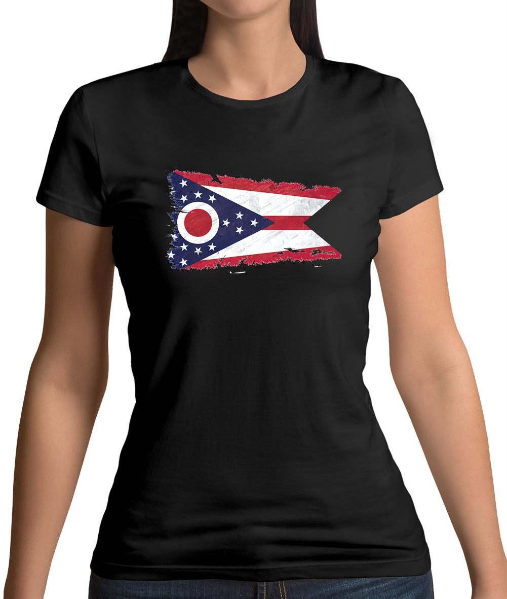 Ohio Grunge Style Flag Womens T-Shirt