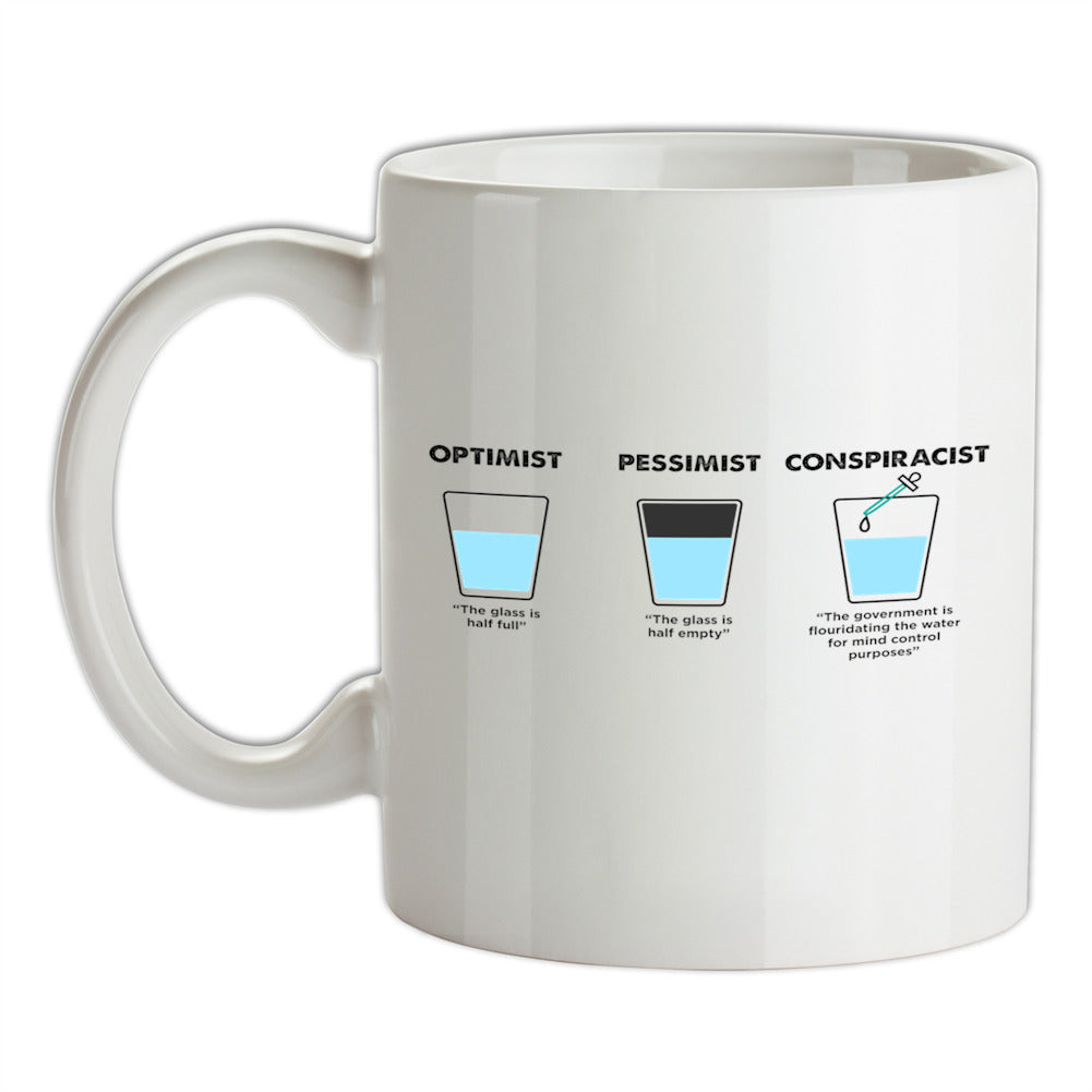 Optimist, Pessimist, Conspiracist Ceramic Mug