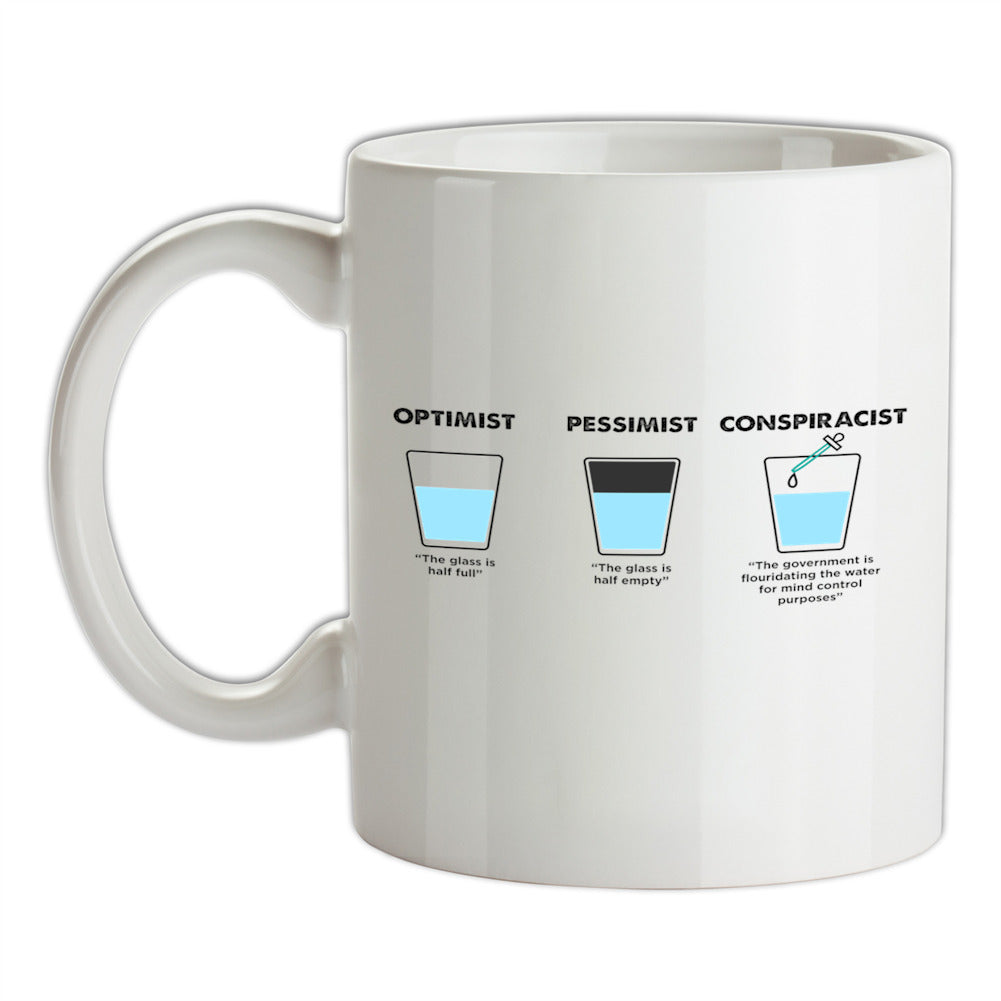 Optimist, Pessimist, Conspiracist Ceramic Mug