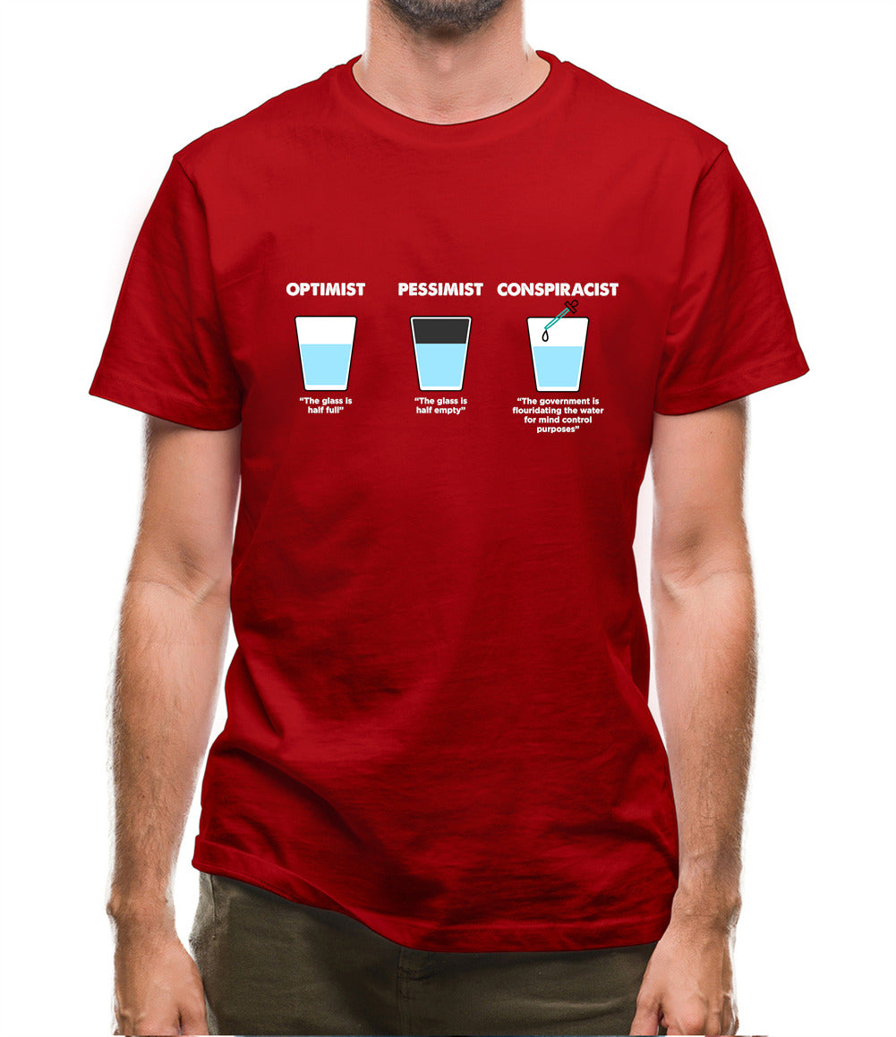 Optimist, Pessimist, Conspiracist Mens T-Shirt