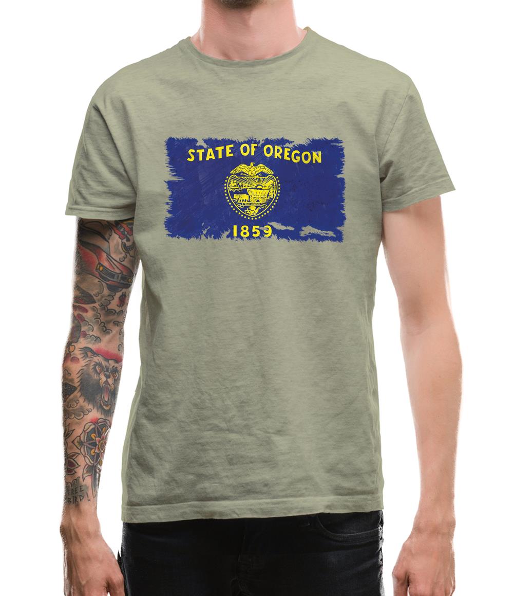 Oregon Grunge Style Flag Mens T-Shirt