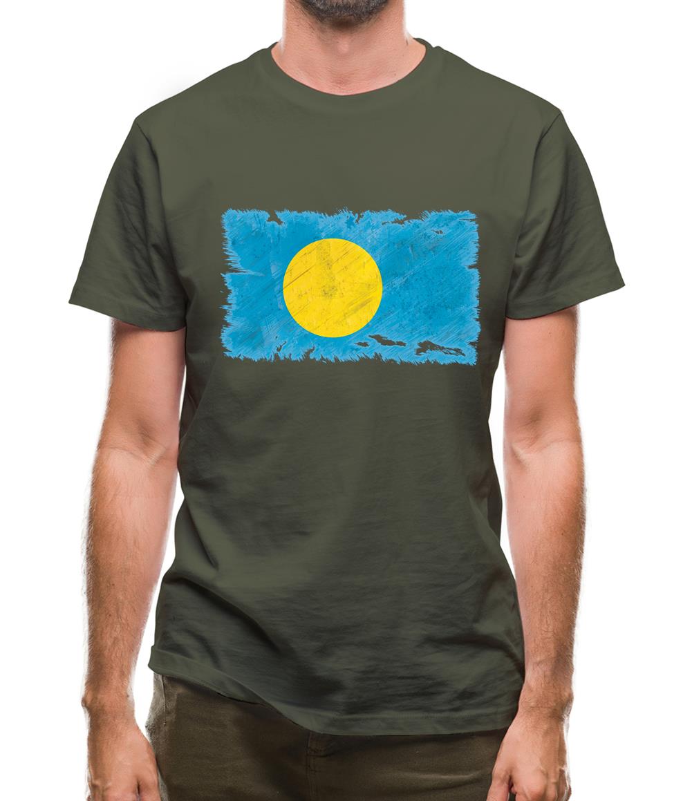 Palau Grunge Style Flag Mens T-Shirt