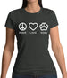 Peace, Love And Dogs Womens T-Shirt