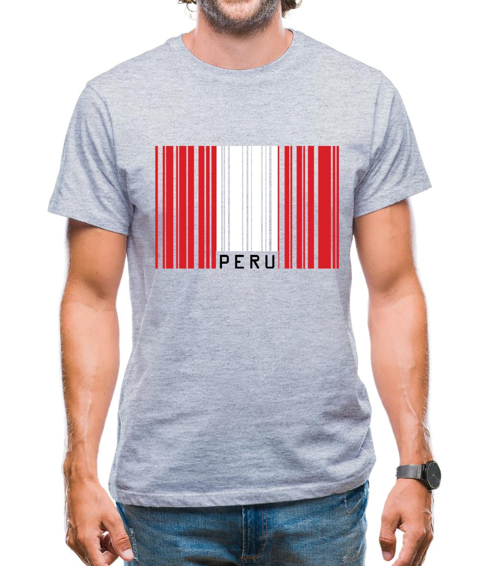 Peru Barcode Style Flag Mens T-Shirt