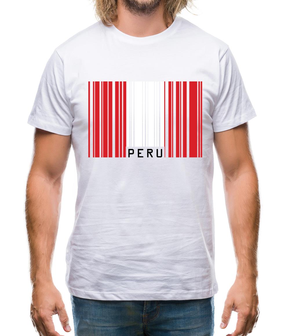 Peru Barcode Style Flag Mens T-Shirt