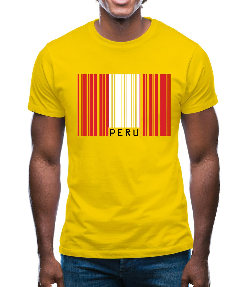 Peru Barcode Style Flag Mens T-Shirt