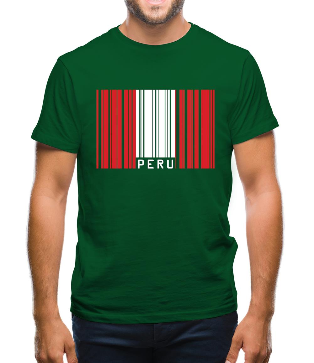 Peru Barcode Style Flag Mens T-Shirt