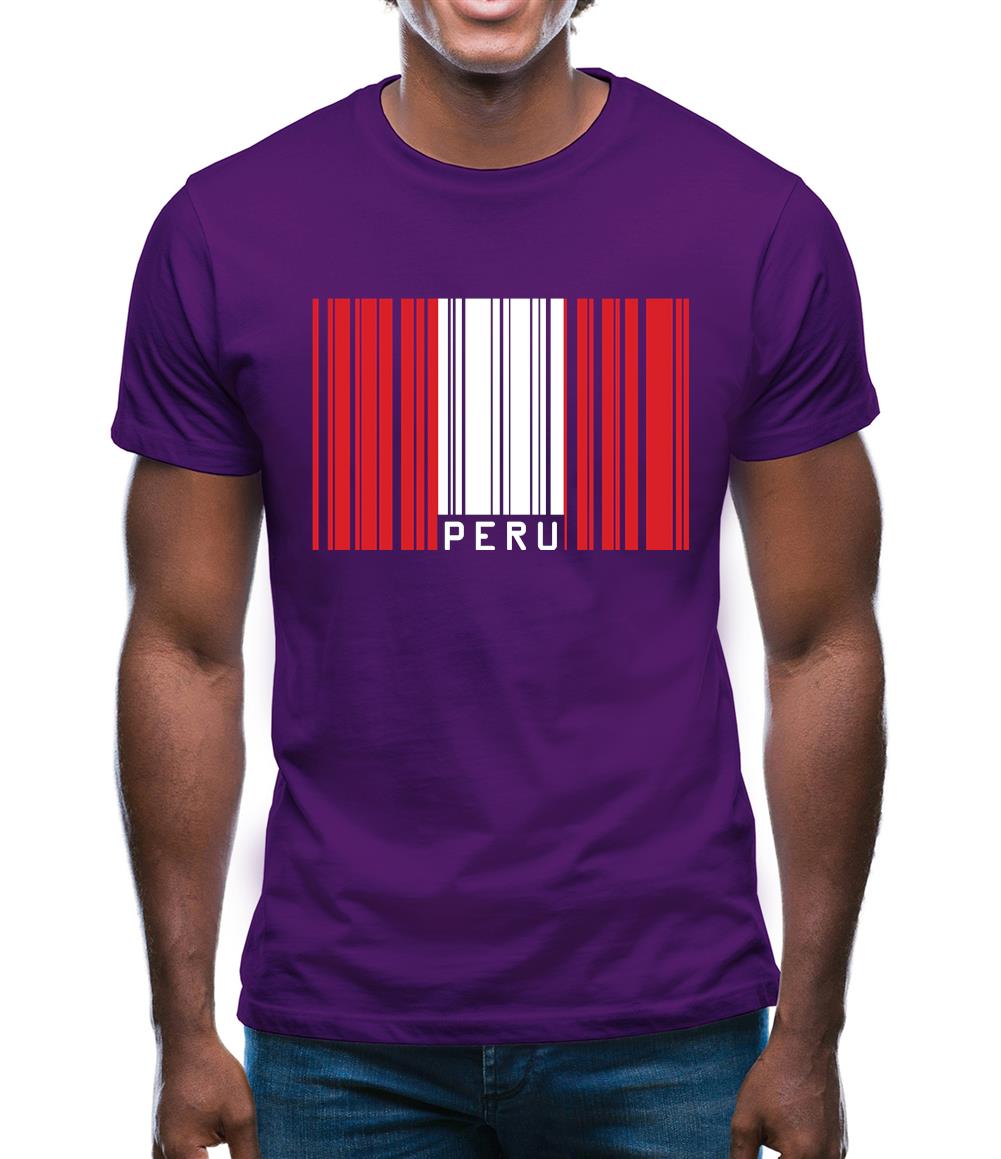 Peru Barcode Style Flag Mens T-Shirt