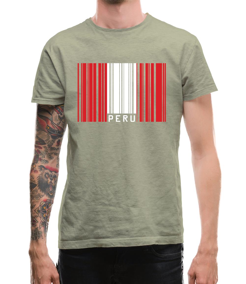 Peru Barcode Style Flag Mens T-Shirt