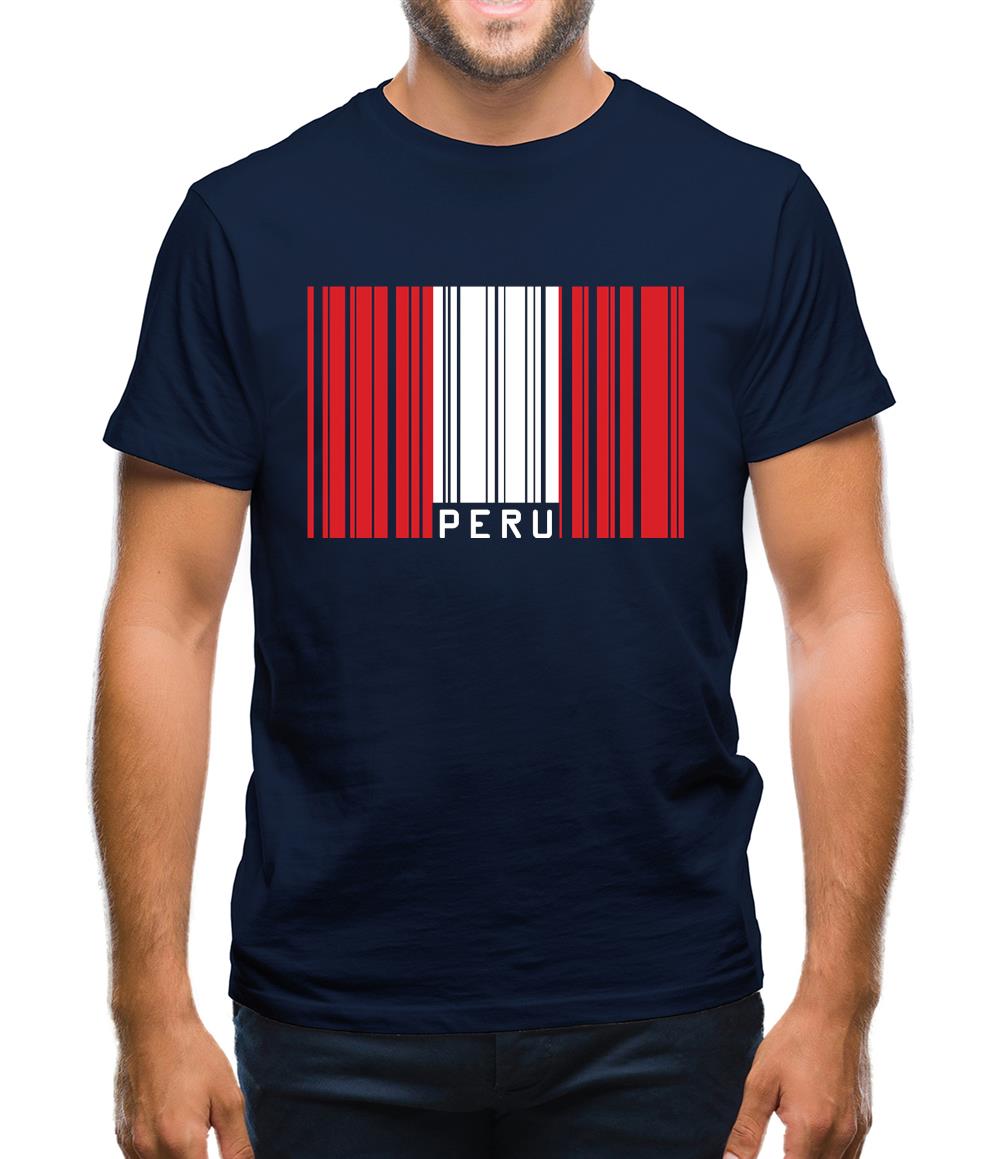 Peru Barcode Style Flag Mens T-Shirt