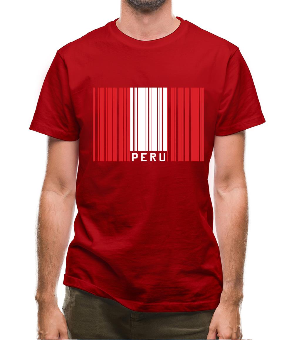 Peru Barcode Style Flag Mens T-Shirt