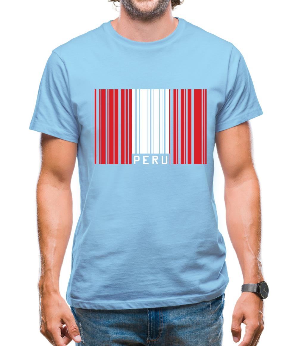 Peru Barcode Style Flag Mens T-Shirt