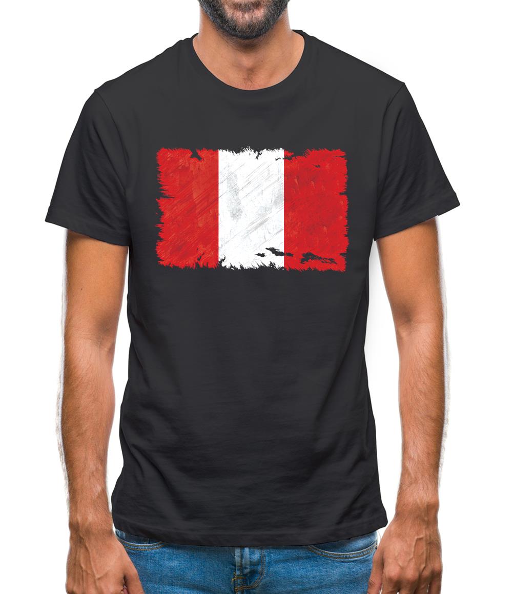 Peru Grunge Style Flag Mens T-Shirt
