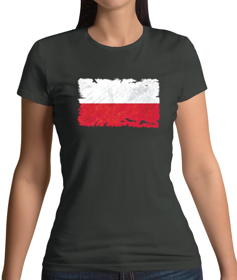 Poland Grunge Style Flag Womens T-Shirt