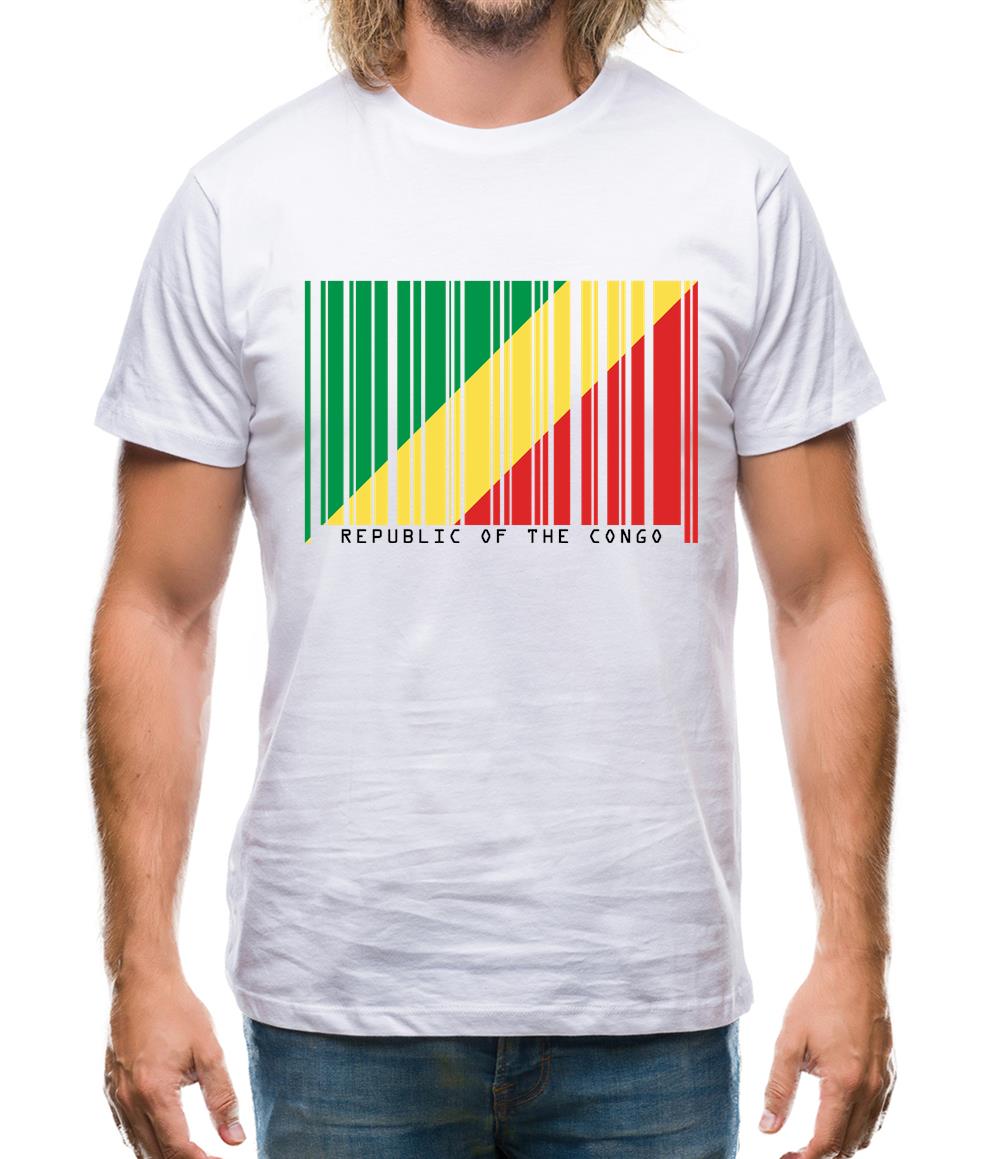 Republic Of The Congo Barcode Style Flag Mens T-Shirt