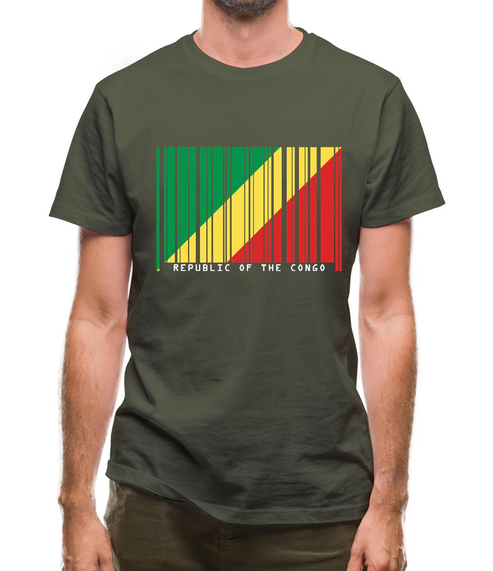 Republic Of The Congo Barcode Style Flag Mens T-Shirt