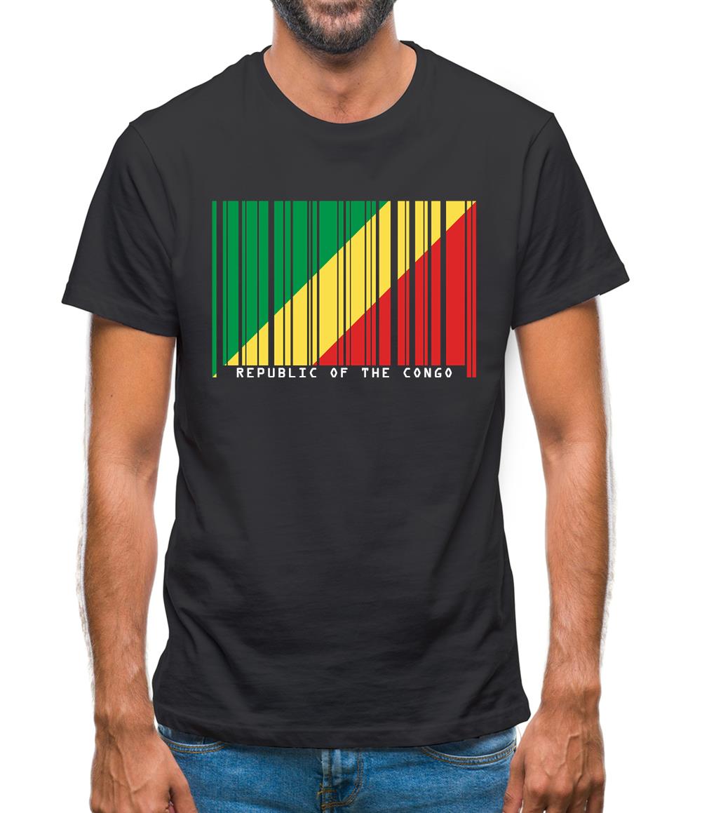 Republic Of The Congo Barcode Style Flag Mens T-Shirt