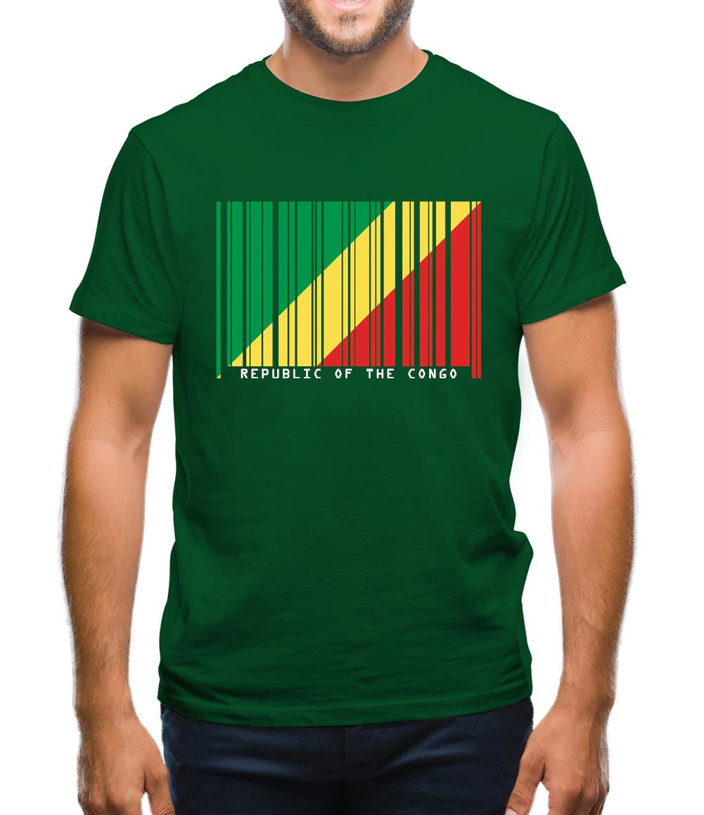 Republic Of The Congo Barcode Style Flag Mens T-Shirt