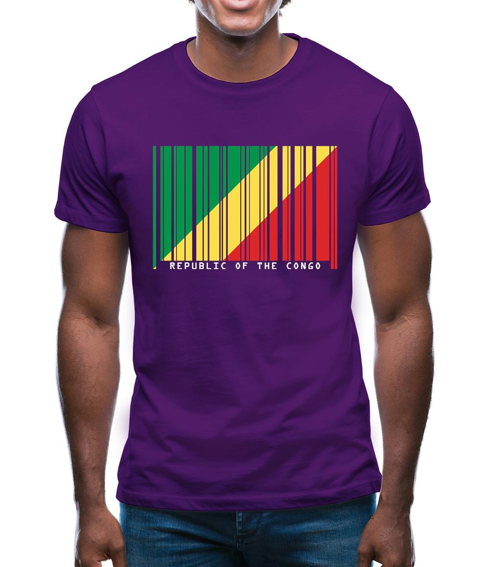 Republic Of The Congo Barcode Style Flag Mens T-Shirt