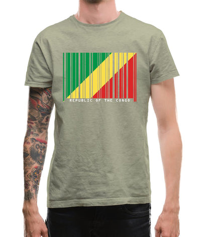 Republic Of The Congo Barcode Style Flag Mens T-Shirt