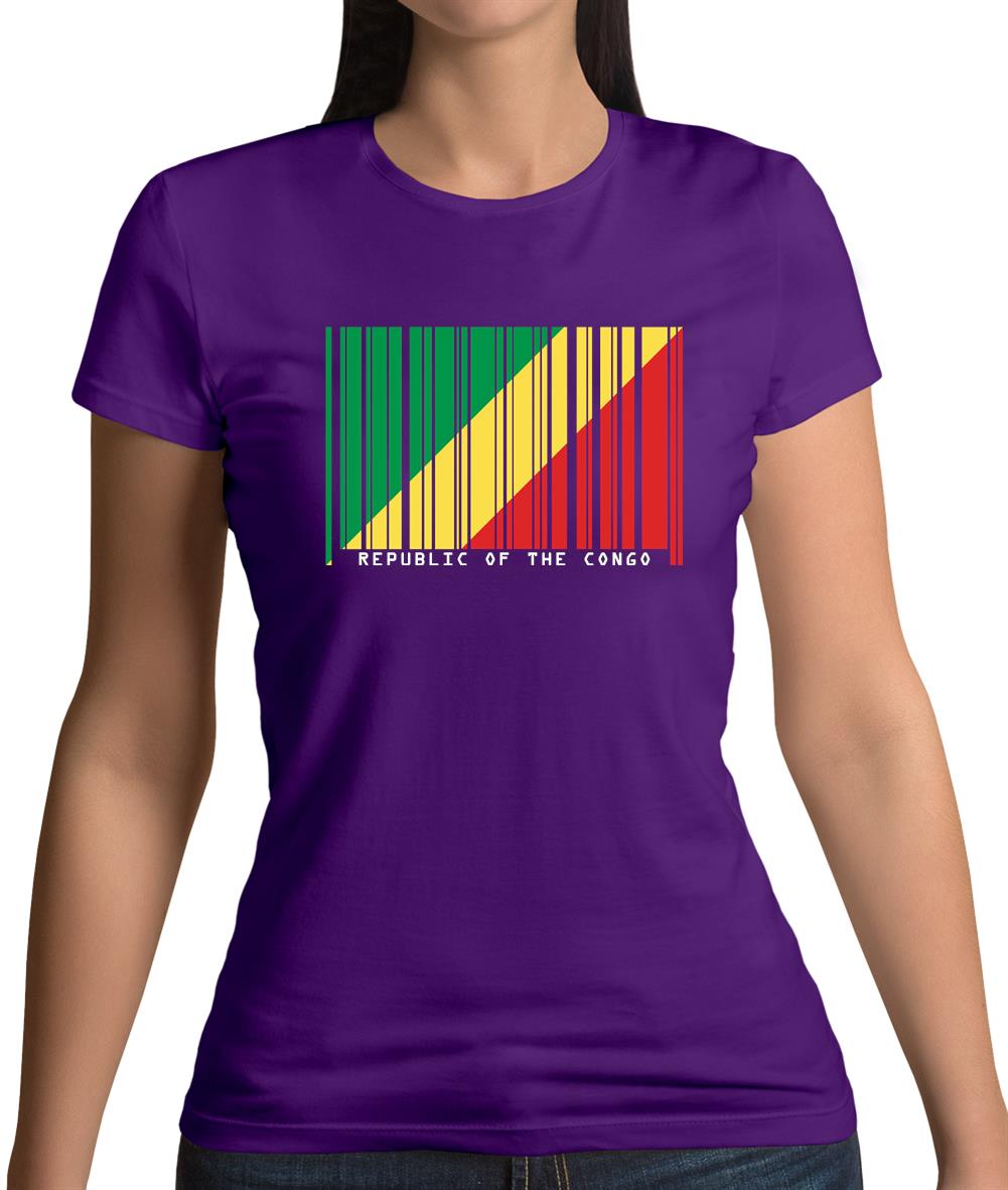 Republic Of The Congo Barcode Style Flag Womens T-Shirt