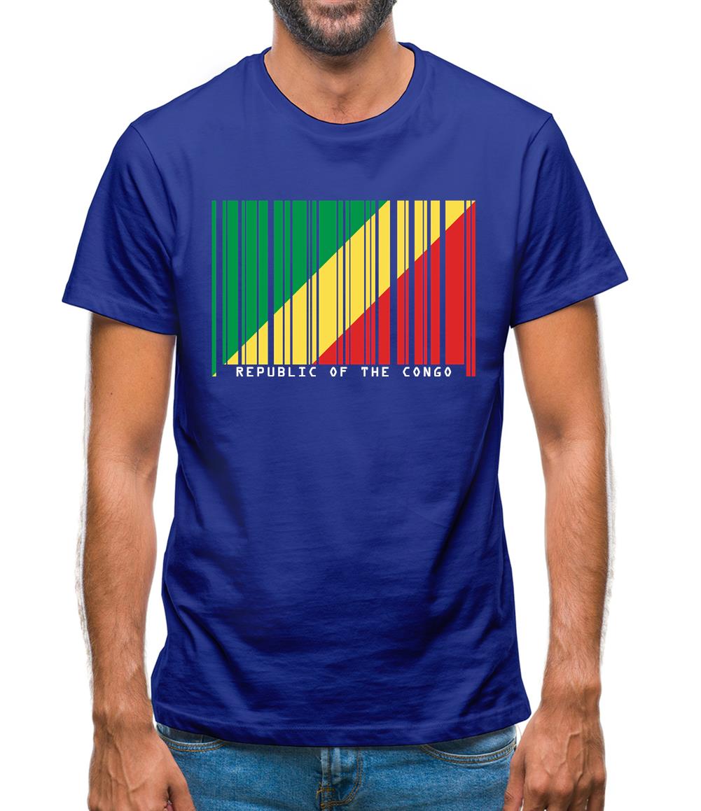 Republic Of The Congo Barcode Style Flag Mens T-Shirt